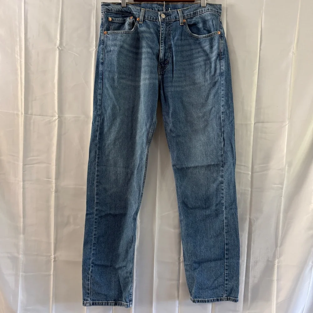 Levis 505 Regular‎ Fit Straight Leg Mens Jeans Blue Medium Wash 36x34 red tab
